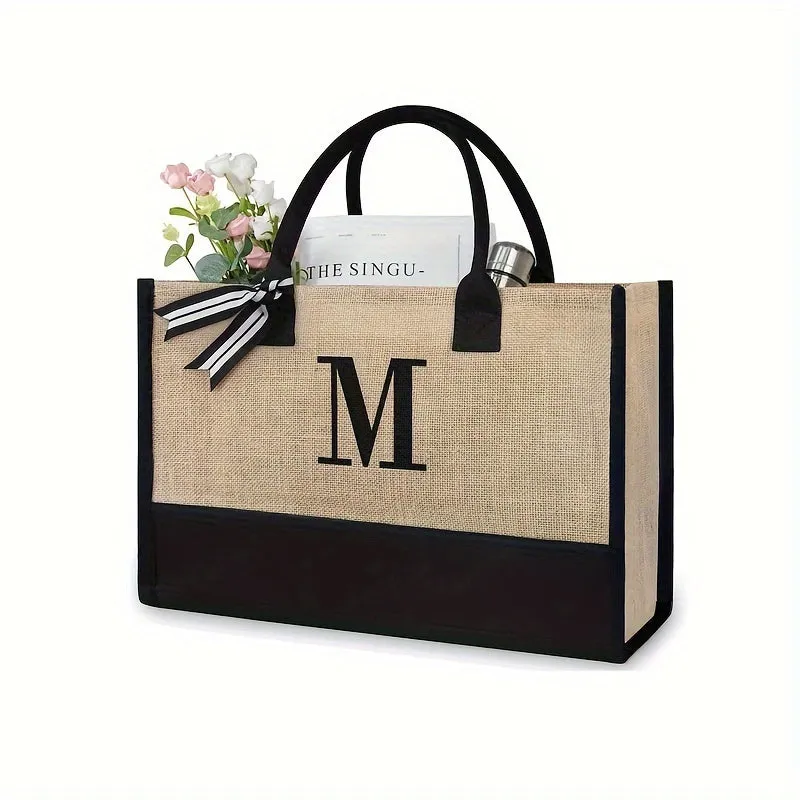 Initial Tote Bag Chic Large Capacity Handbag for Wedding Shopping Travel Beach