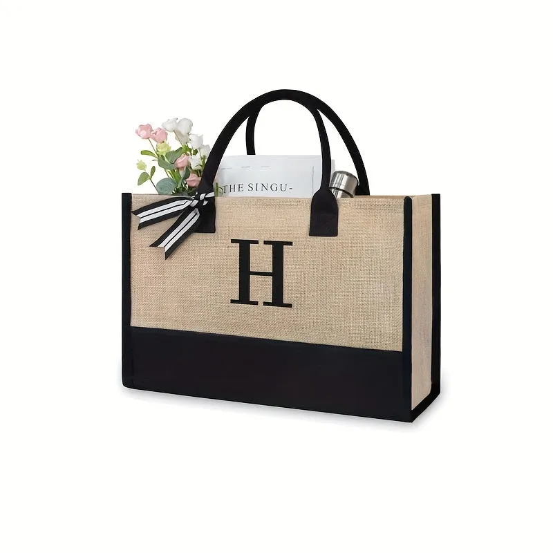 Initial Tote Bag Chic Large Capacity Handbag for Wedding Shopping Travel Beach