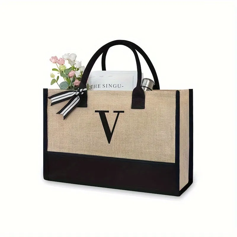 Initial Tote Bag Chic Large Capacity Handbag for Wedding Shopping Travel Beach