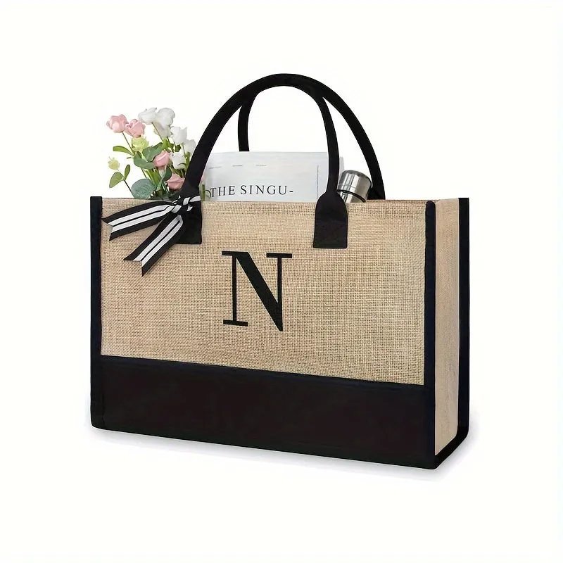 Initial Tote Bag Chic Large Capacity Handbag for Wedding Shopping Travel Beach