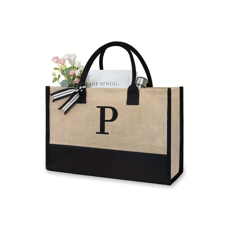 Initial Tote Bag Chic Large Capacity Handbag for Wedding Shopping Travel Beach