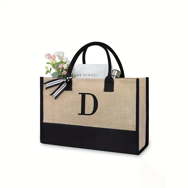 Initial Tote Bag Chic Large Capacity Handbag for Wedding Shopping Travel Beach