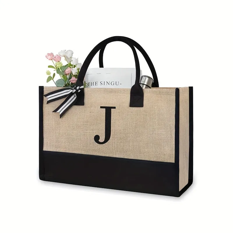 Initial Tote Bag Chic Large Capacity Handbag for Wedding Shopping Travel Beach