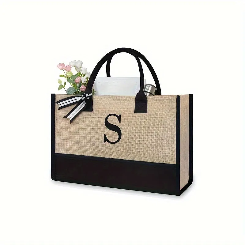 Initial Tote Bag Chic Large Capacity Handbag for Wedding Shopping Travel Beach