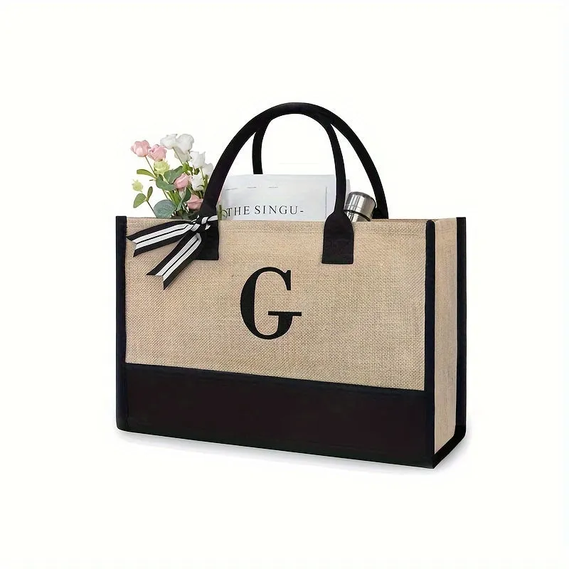 Initial Tote Bag Chic Large Capacity Handbag for Wedding Shopping Travel Beach