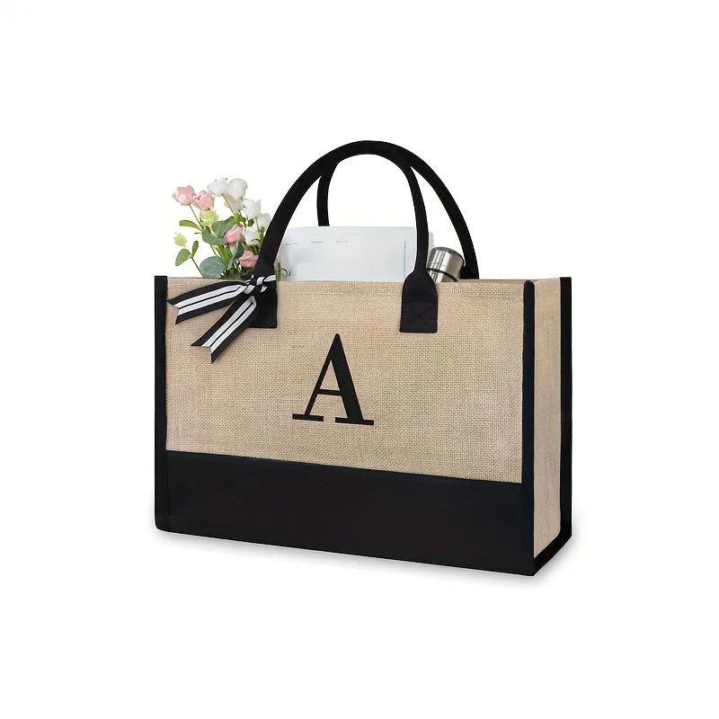 Initial Tote Bag Chic Large Capacity Handbag for Wedding Shopping Travel Beach