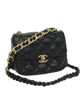 Lamb Skin Matelasse Shoulder Bag with Turn Lock Chain in Black by CHANEL