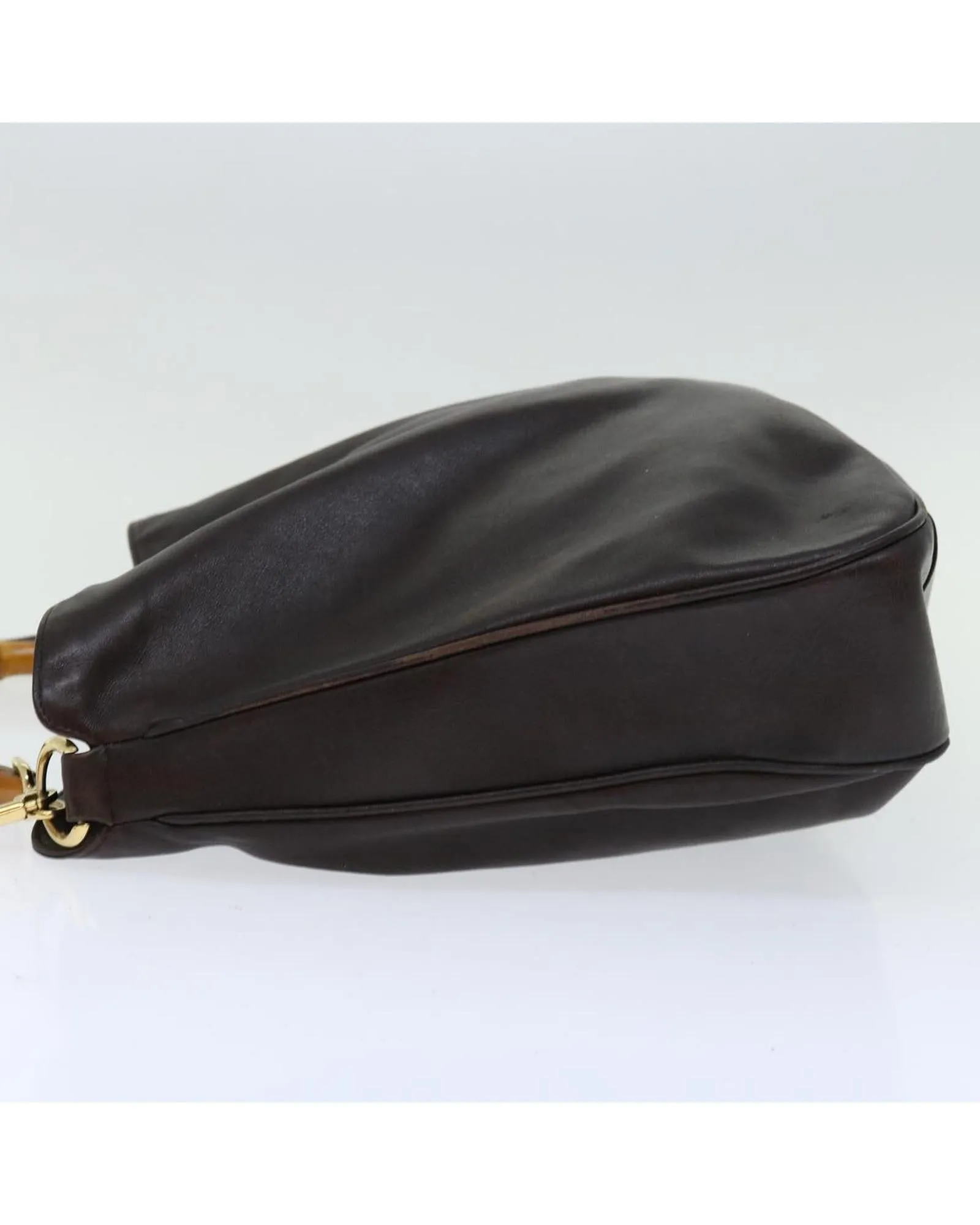 Leather Shoulder Bag with Bamboo Handle