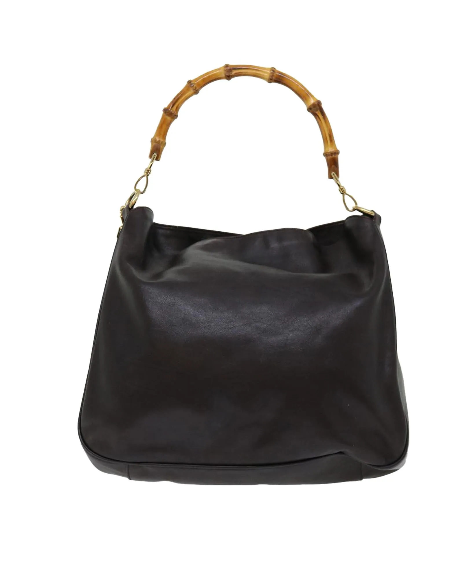 Leather Shoulder Bag with Bamboo Handle