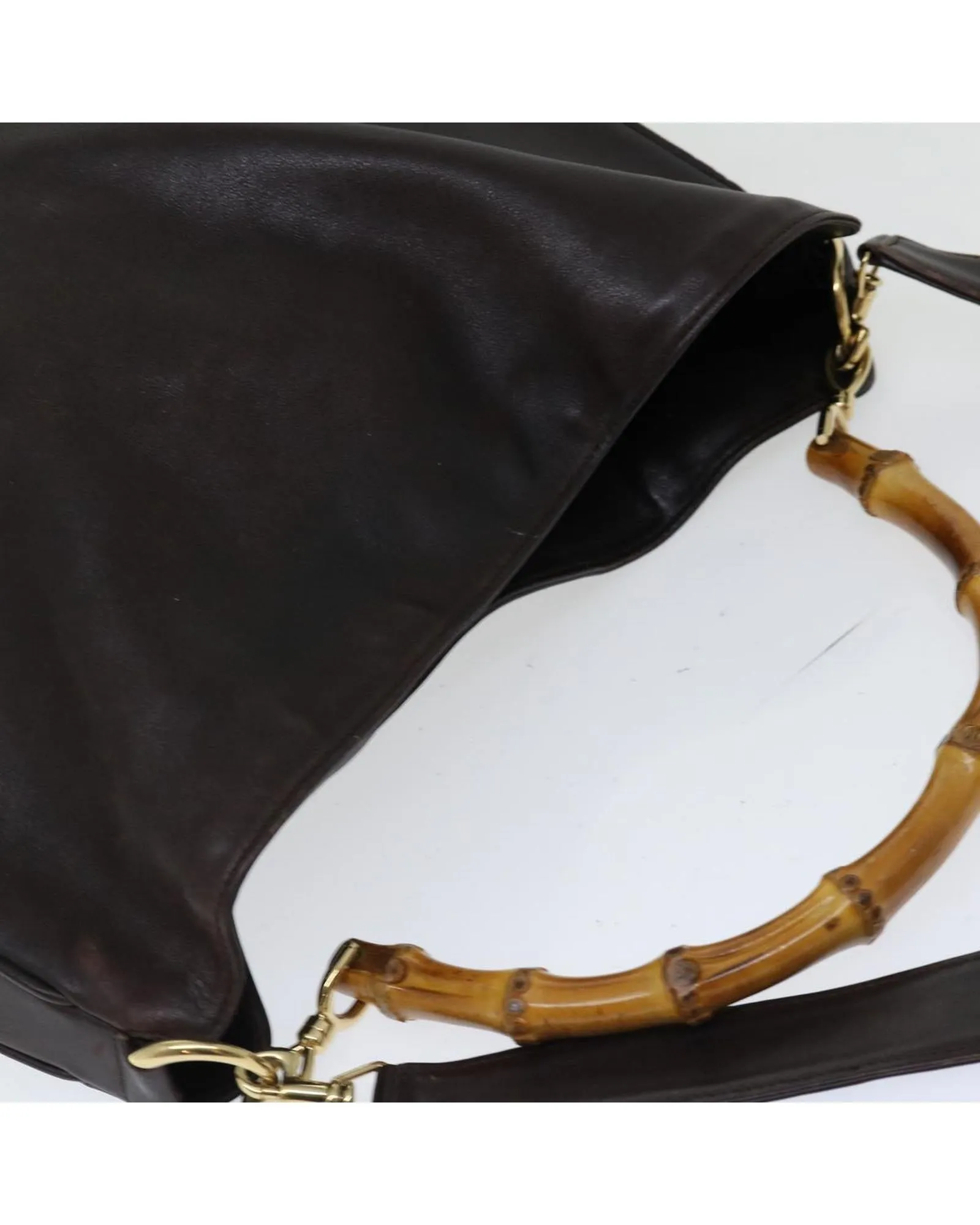 Leather Shoulder Bag with Bamboo Handle