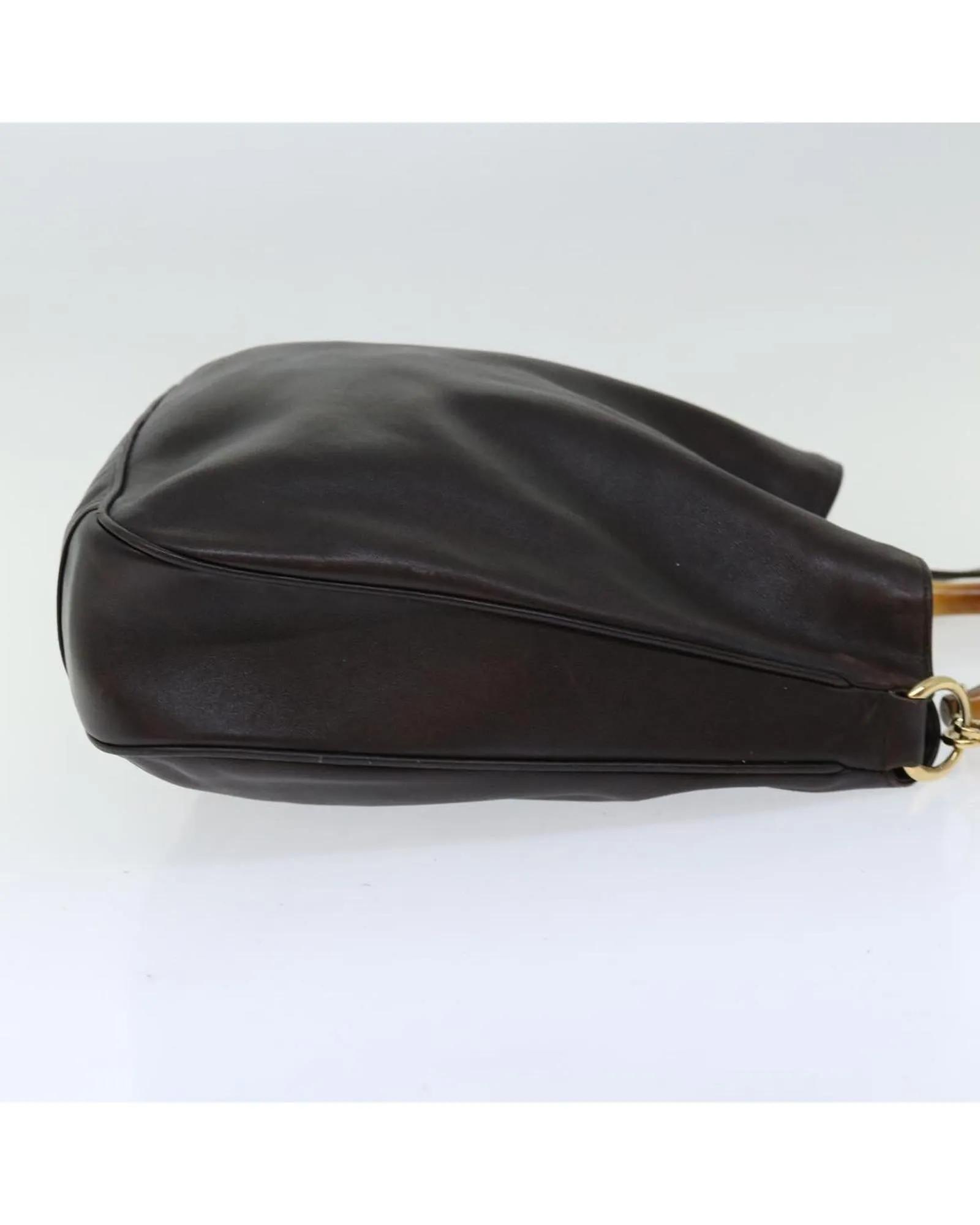 Leather Shoulder Bag with Bamboo Handle