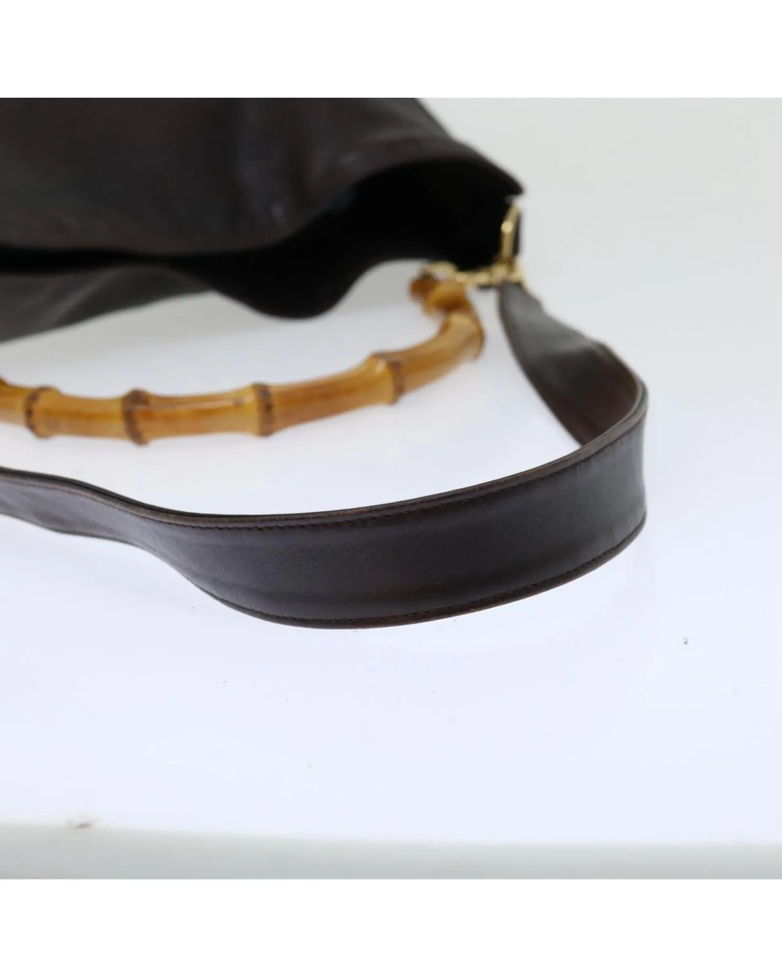 Leather Shoulder Bag with Bamboo Handle