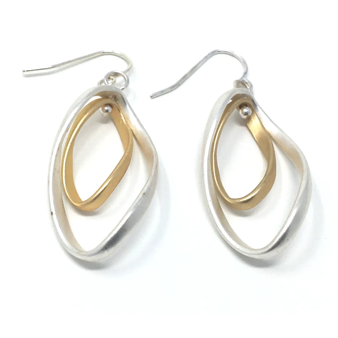 Matte Silver & Gold Twist Hoop Earrings