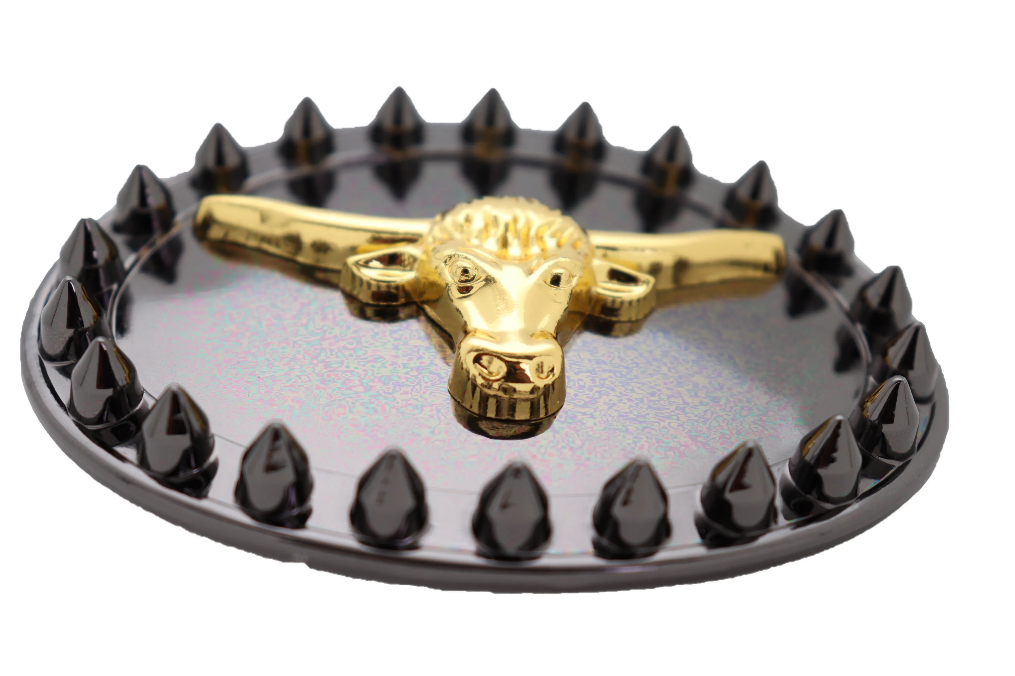 Men Oval Belt Buckle Pewter Black Metal Gold Long Horn Cow Bull Western Spikes