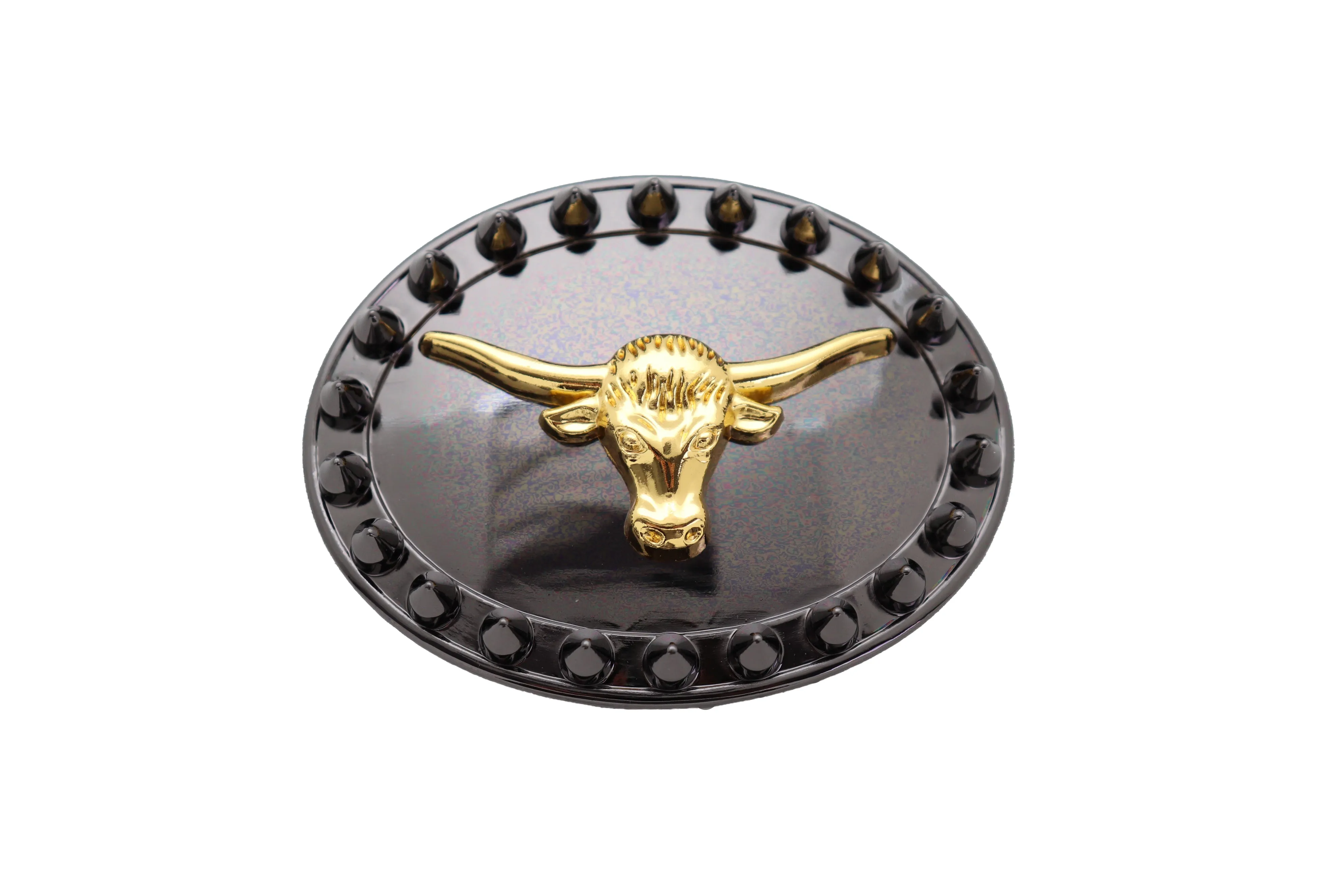 Men Oval Belt Buckle Pewter Black Metal Gold Long Horn Cow Bull Western Spikes