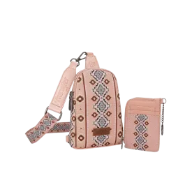 Montana Women's Wrangler Aztec Print Sling Chest Bag With Zip Card Holder Set Pink Crossbody