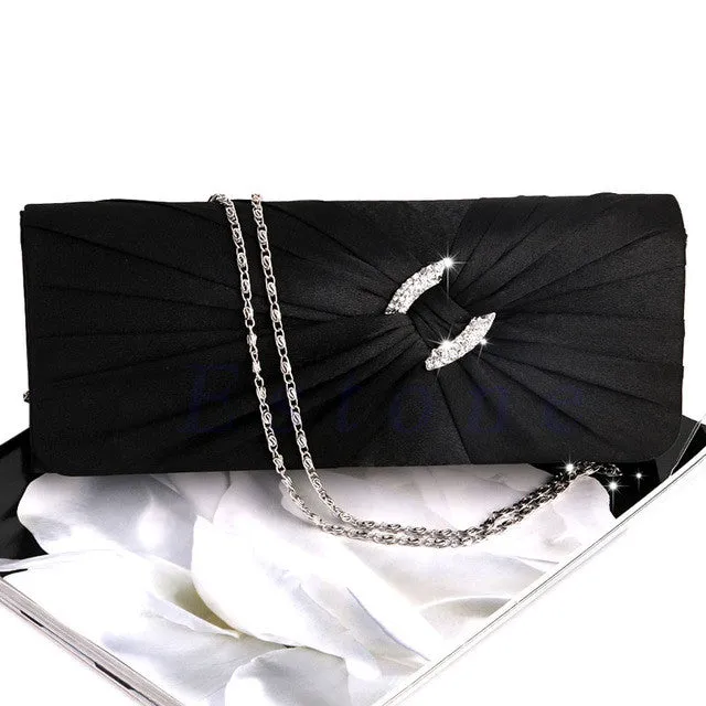 New Fashion Women's Bridal Shoulder Clutch Bag Bling Rhinestone Chain Evening Handbag Purse