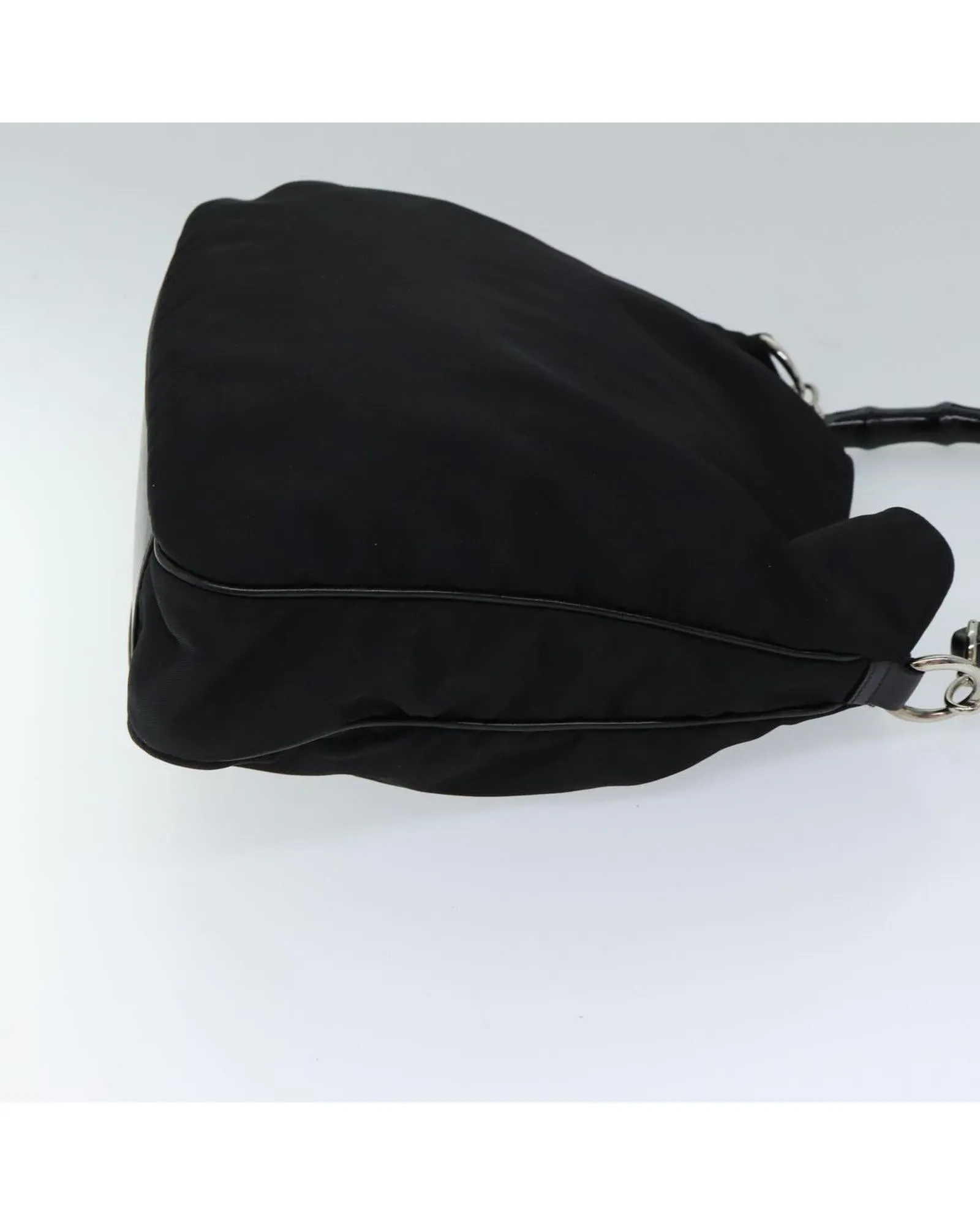 Nylon Shoulder Bag with Bamboo Handle and Shoulder Strap