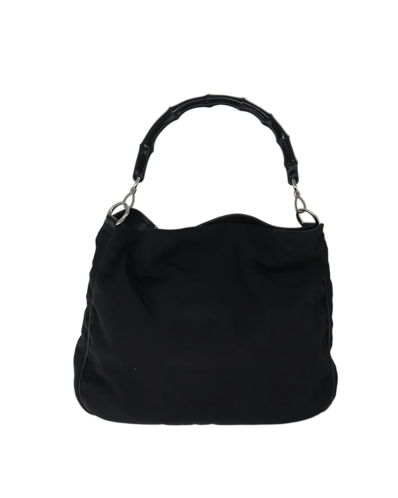 Nylon Shoulder Bag with Bamboo Handle and Shoulder Strap