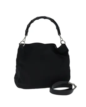 Nylon Shoulder Bag with Bamboo Handle and Shoulder Strap