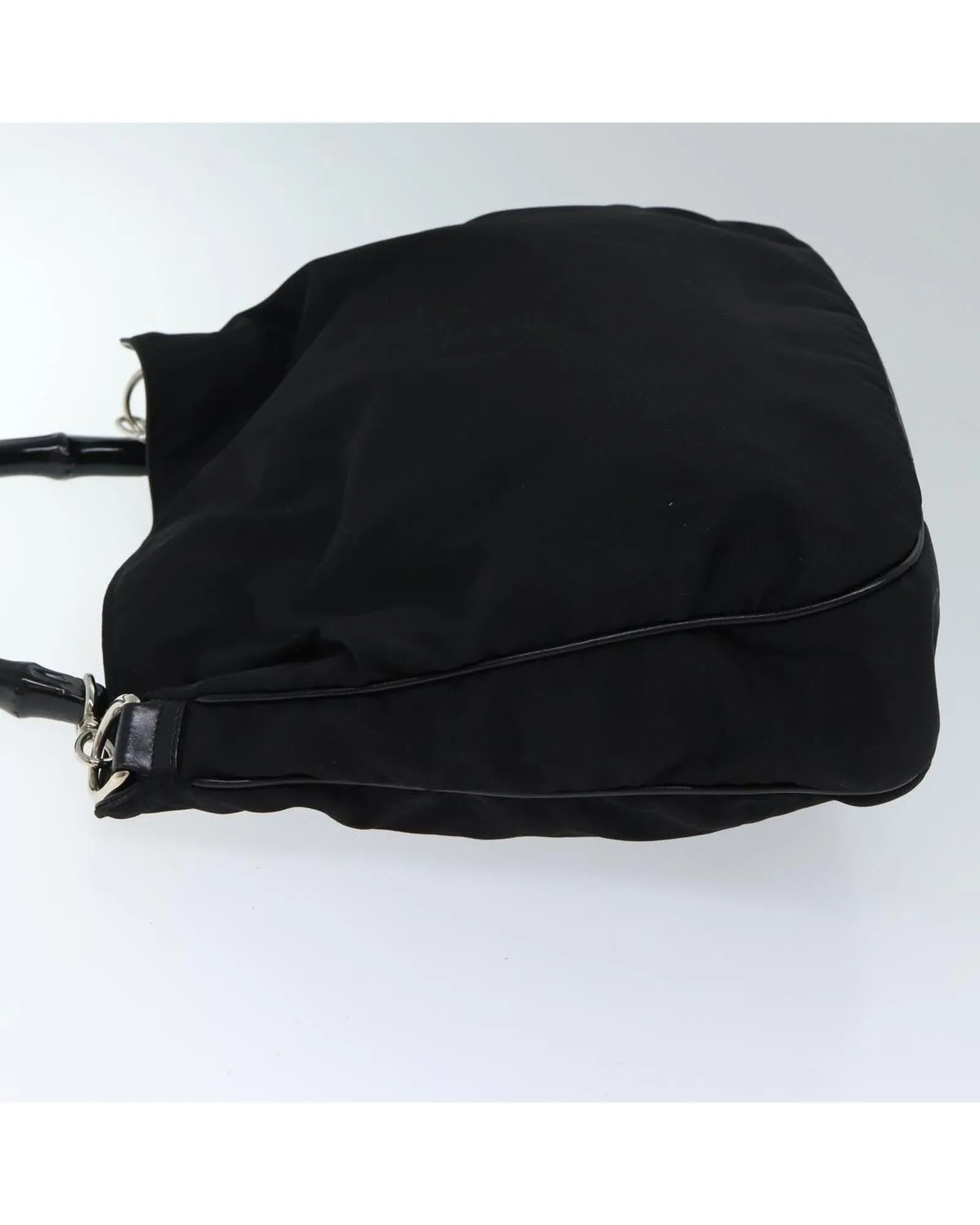 Nylon Shoulder Bag with Bamboo Handle and Shoulder Strap