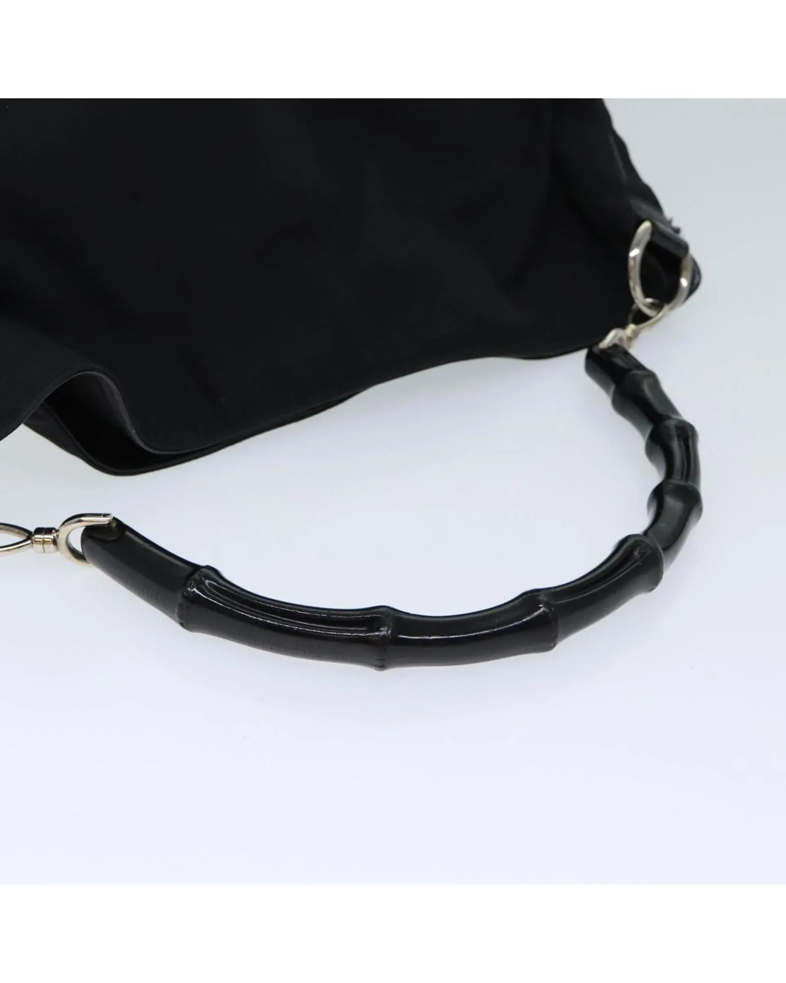 Nylon Shoulder Bag with Bamboo Handle and Shoulder Strap