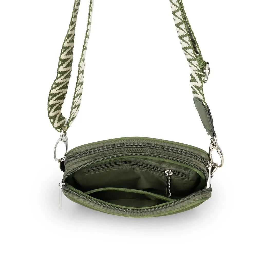 Olive Snake-embossed Dual Zipper Belt/Crossbody Bag