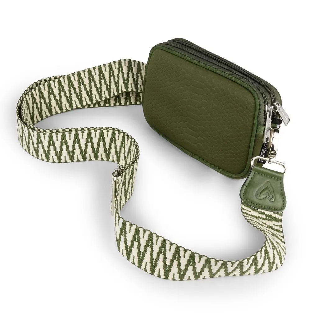 Olive Snake-embossed Dual Zipper Belt/Crossbody Bag