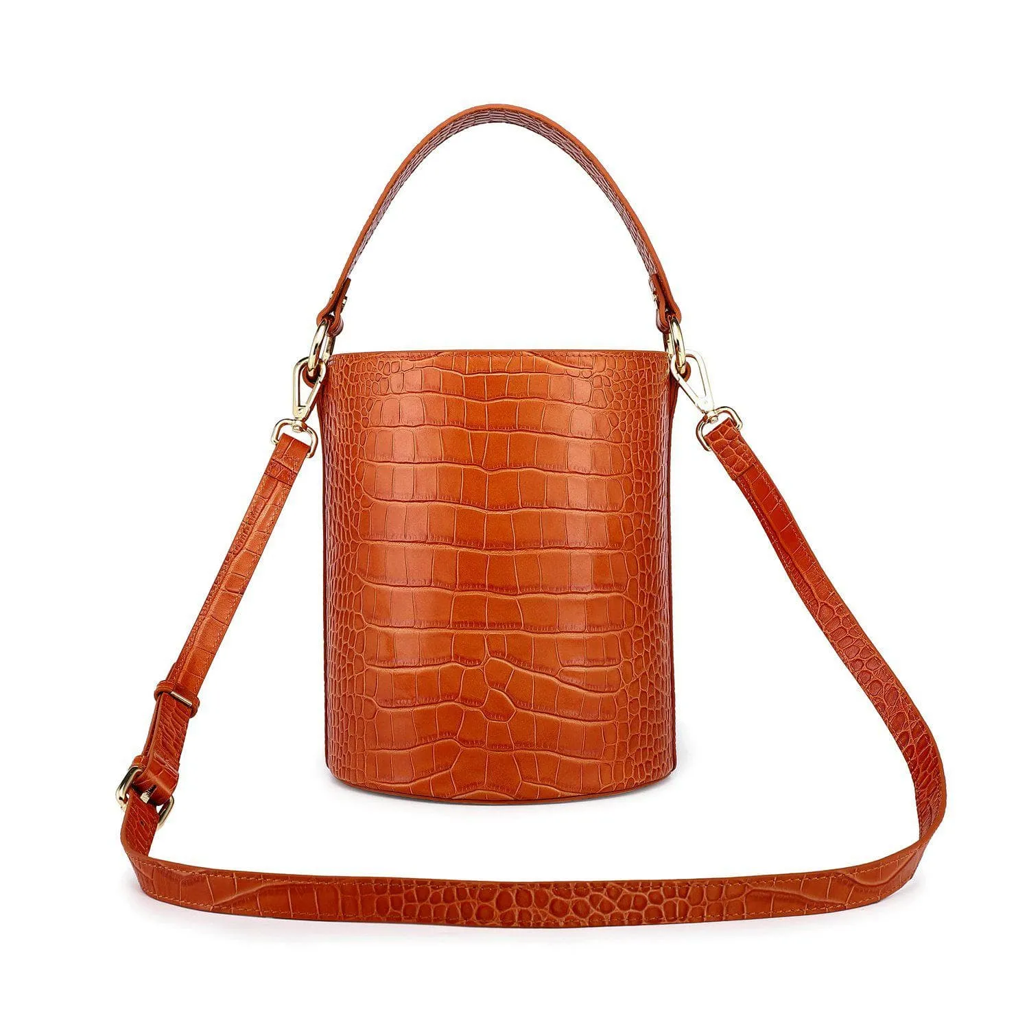 Olympia Croc Embossed Leather Cylinder Handbag