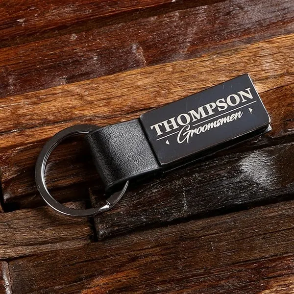 Personalised Leather Wallet & Keychain Groomsmen Gift Set