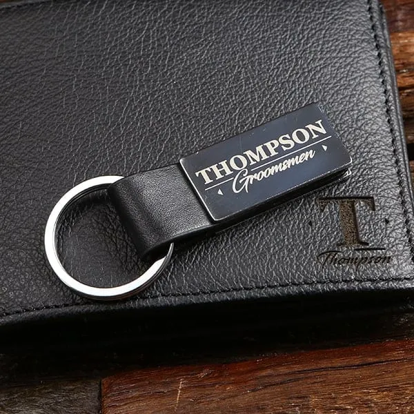 Personalised Leather Wallet & Keychain Groomsmen Gift Set