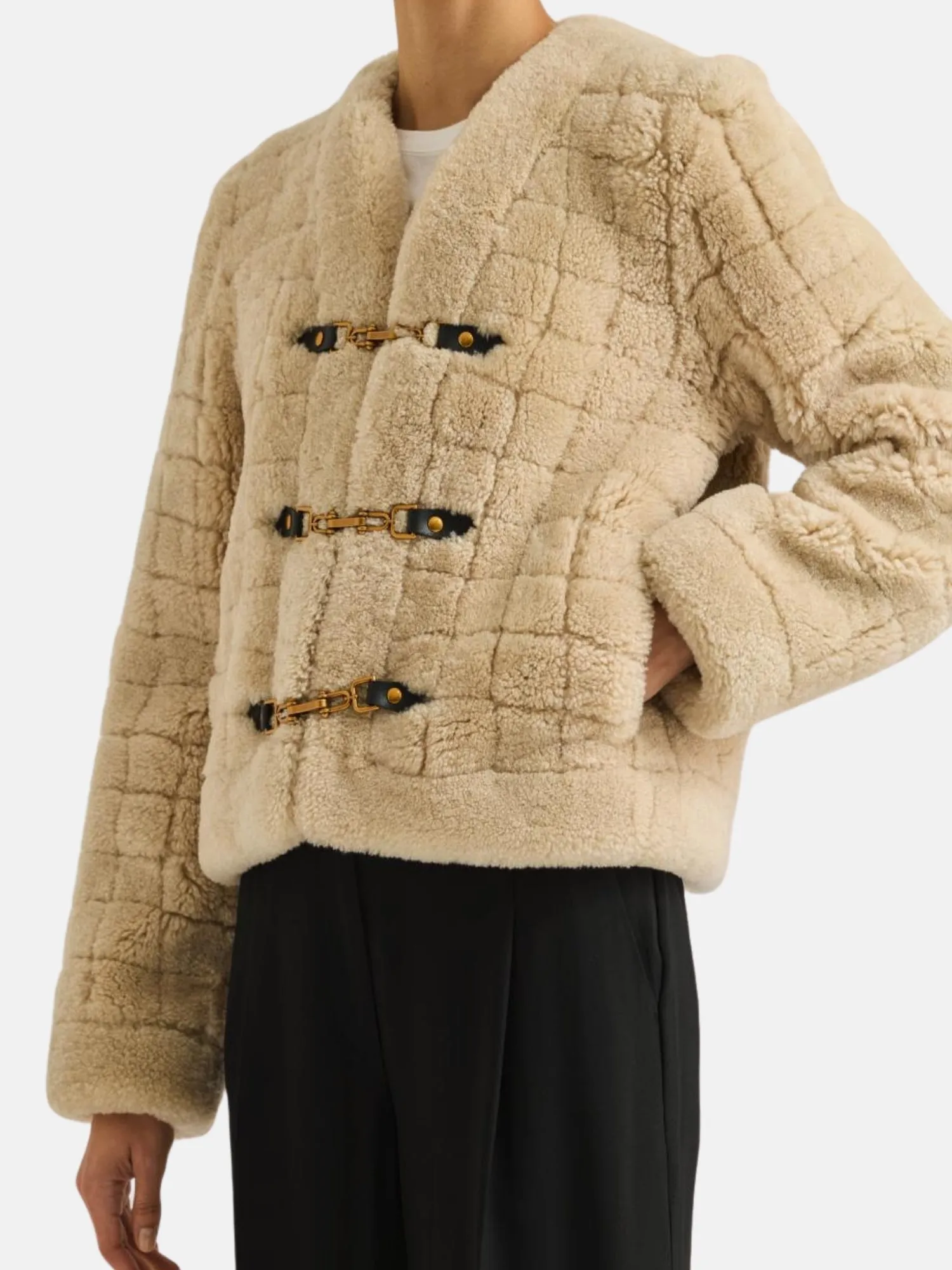 Quilted Stitch Shearling Jacket