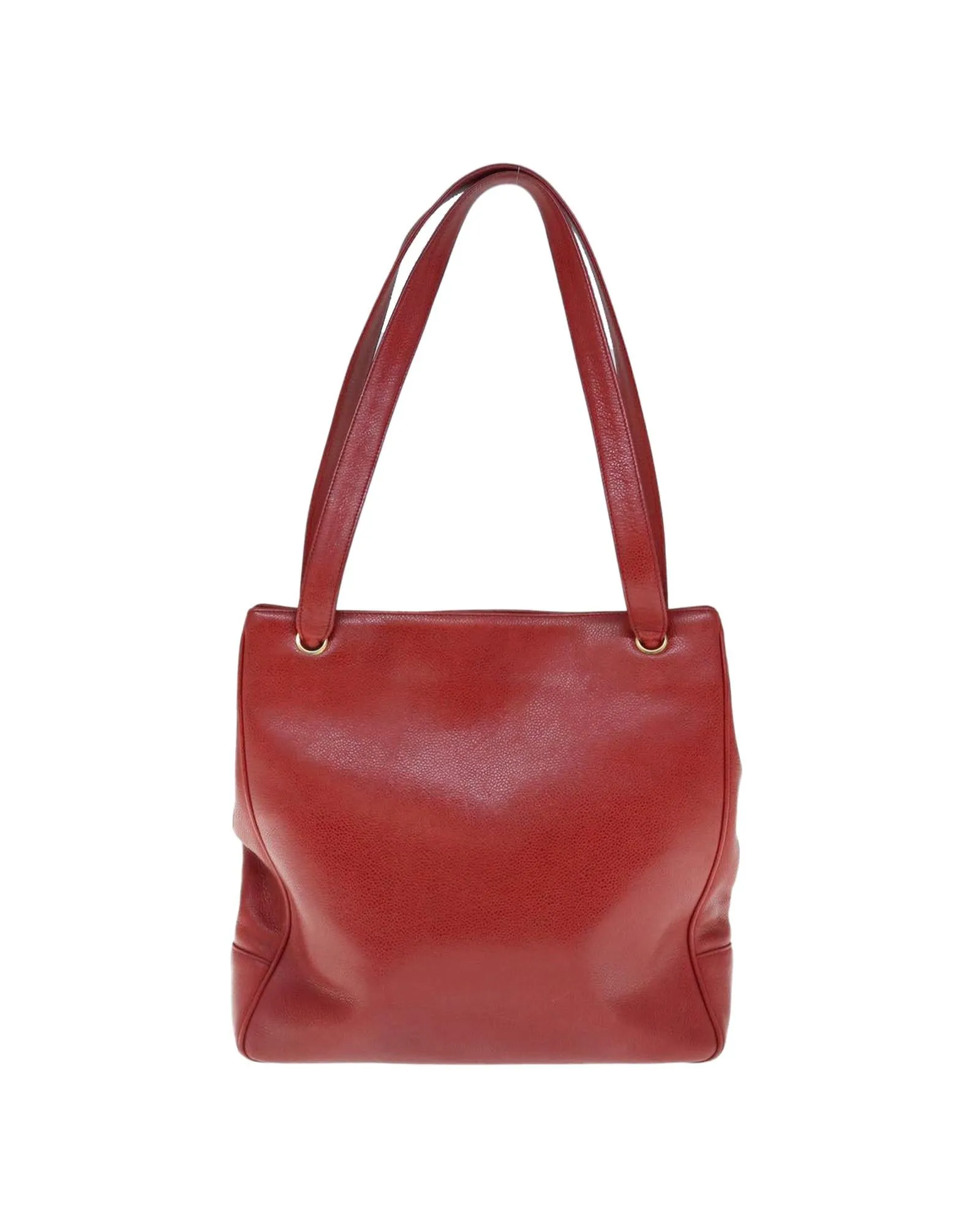 Red Caviar Skin Shoulder Bag with CC Logo and Shoulder Strap