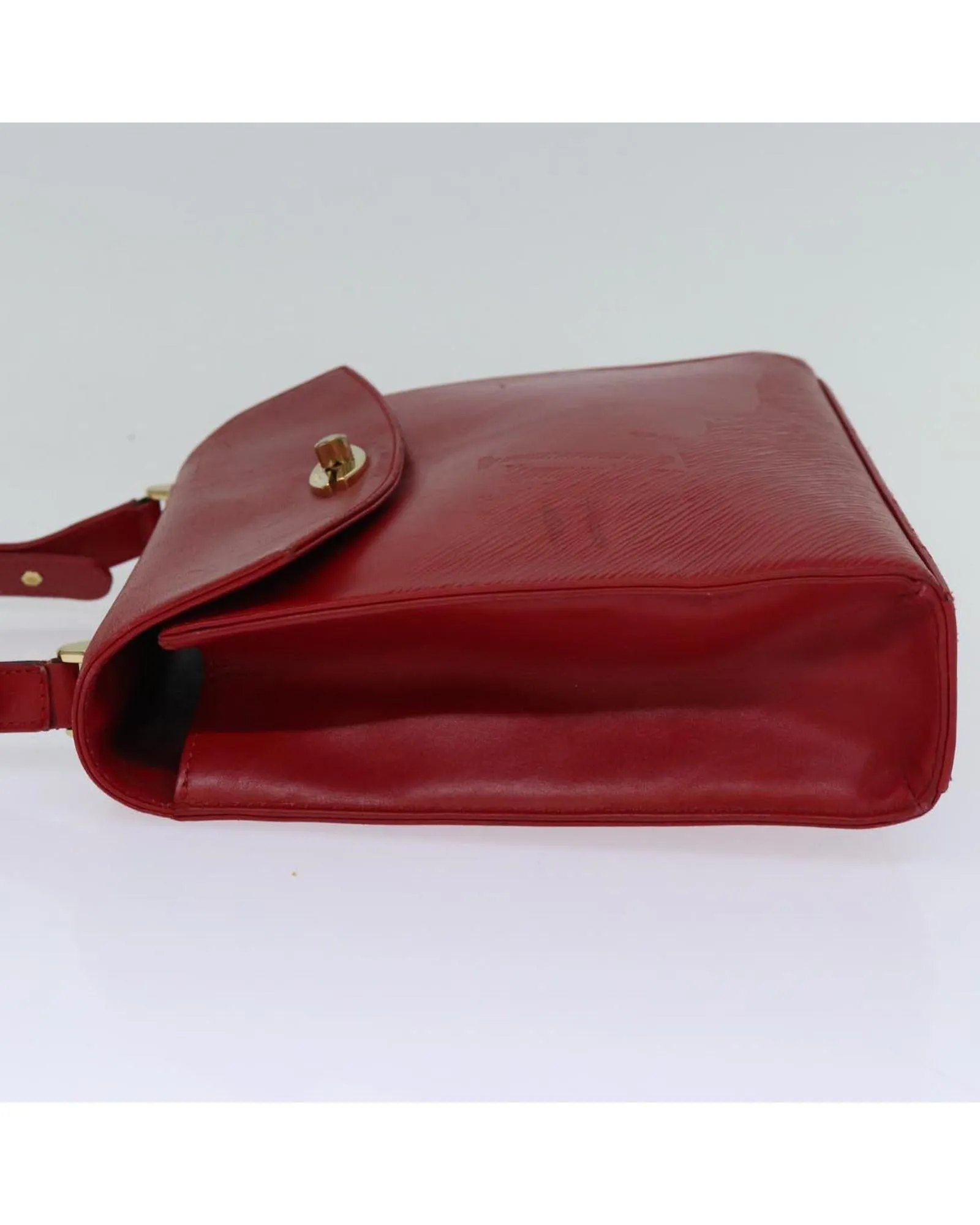 Red Leather Shoulder Bag with Epi Texture and Metal Fittings