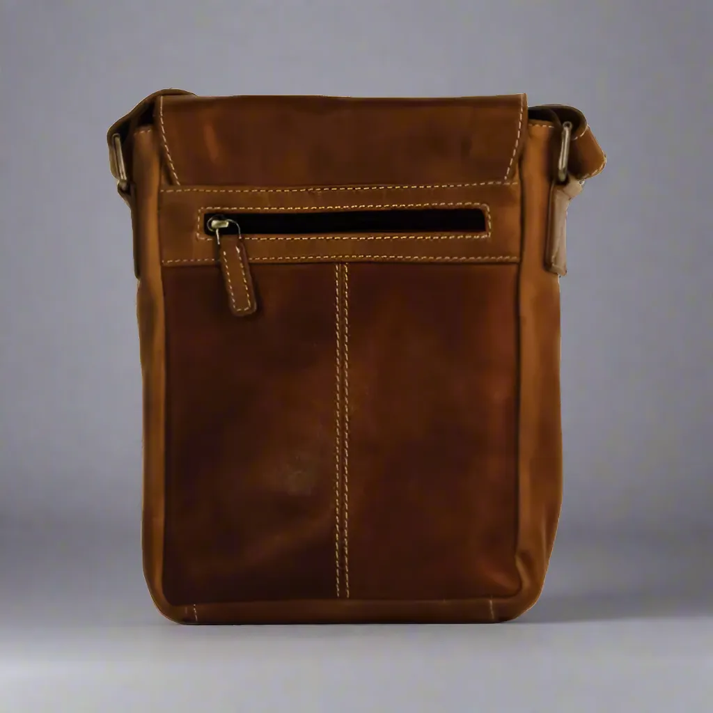 Rugged Earth Leather Bag with Front Flap and Buckle