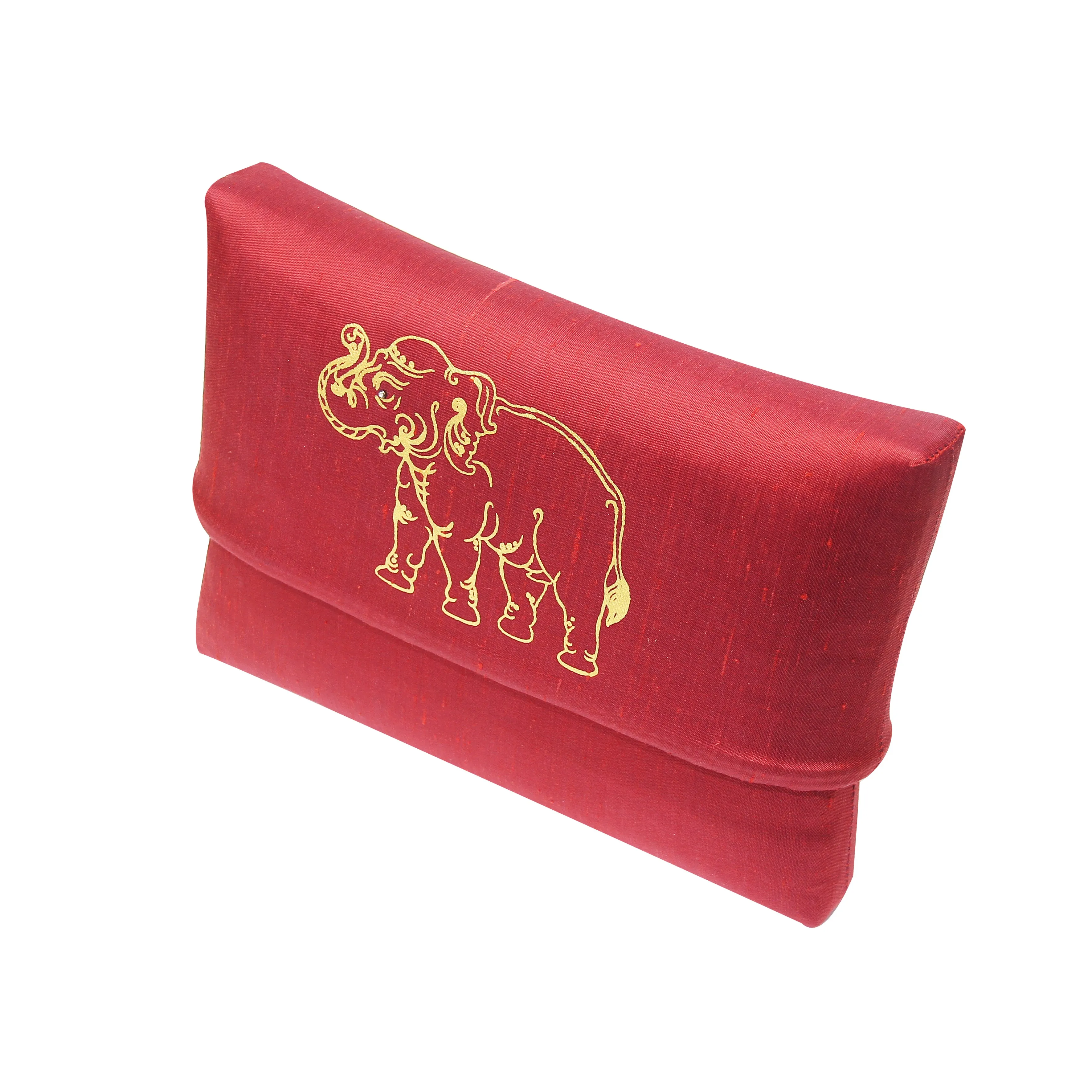 Silk Evening Clutch with Hand-Painted Elephant