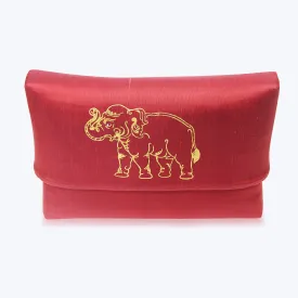 Silk Evening Clutch with Hand-Painted Elephant