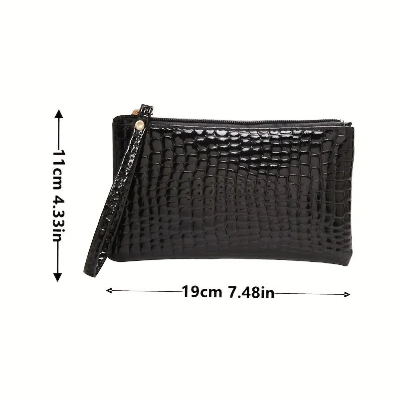 Stylish Crocodile Clutch Phone Bag Cosmetic Storage with Wristlet