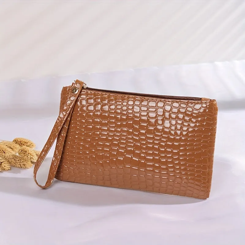 Stylish Crocodile Clutch Phone Bag Cosmetic Storage with Wristlet