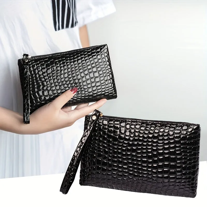 Stylish Crocodile Clutch Phone Bag Cosmetic Storage with Wristlet