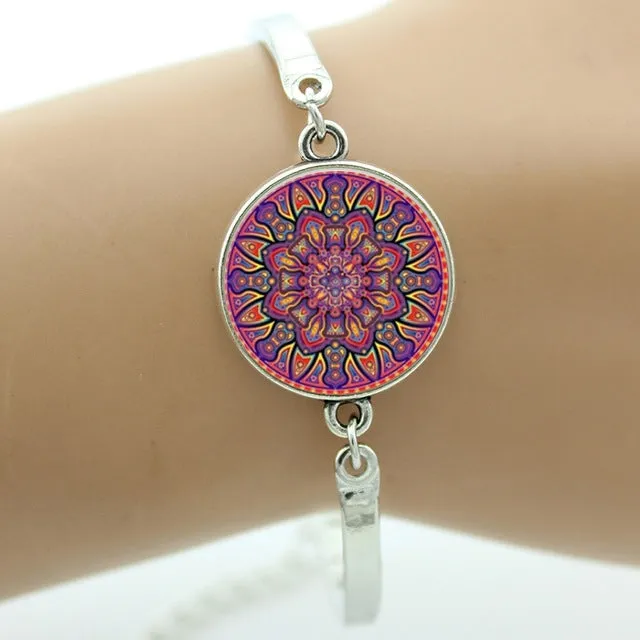 TAFREE Brand Indian henna Yoga jewelry om symbol Buddhism zen colorful Mandala flower bracelet for women friends gifts NS323