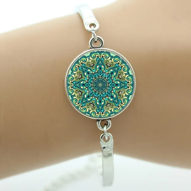 TAFREE Brand Indian henna Yoga jewelry om symbol Buddhism zen colorful Mandala flower bracelet for women friends gifts NS323