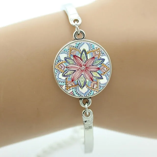 TAFREE Brand Indian henna Yoga jewelry om symbol Buddhism zen colorful Mandala flower bracelet for women friends gifts NS323