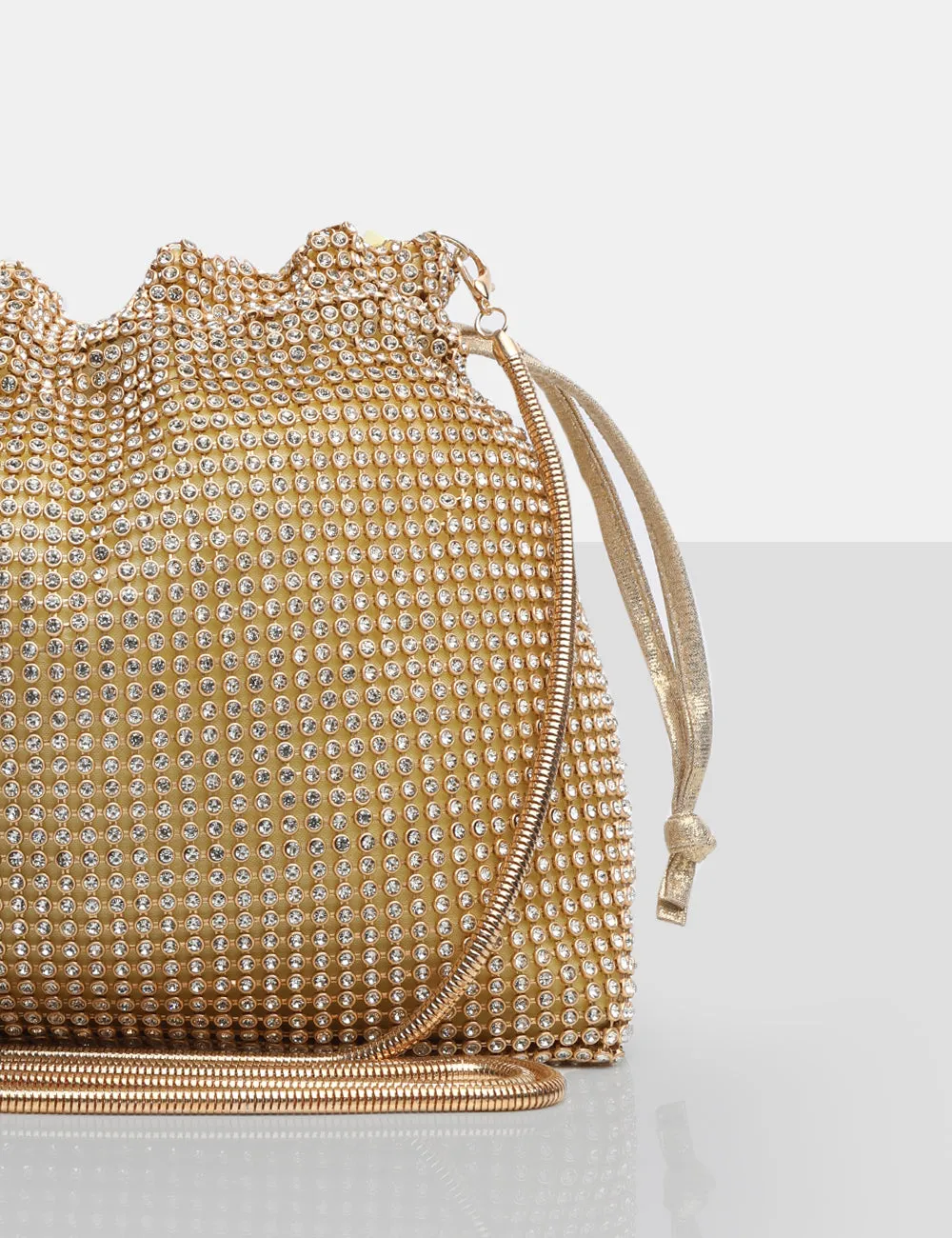 The Claudette Gold Diamante Draw String Crossbody Bag