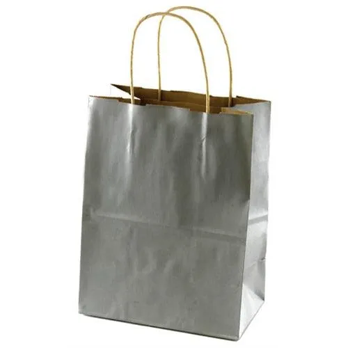 Tinted Recycled Kraft Shopping Bags - 8.25" x 4.25" x 10.75" (Metallic Silver)