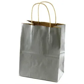 Tinted Recycled Kraft Shopping Bags - 8.25" x 4.25" x 10.75" (Metallic Silver)