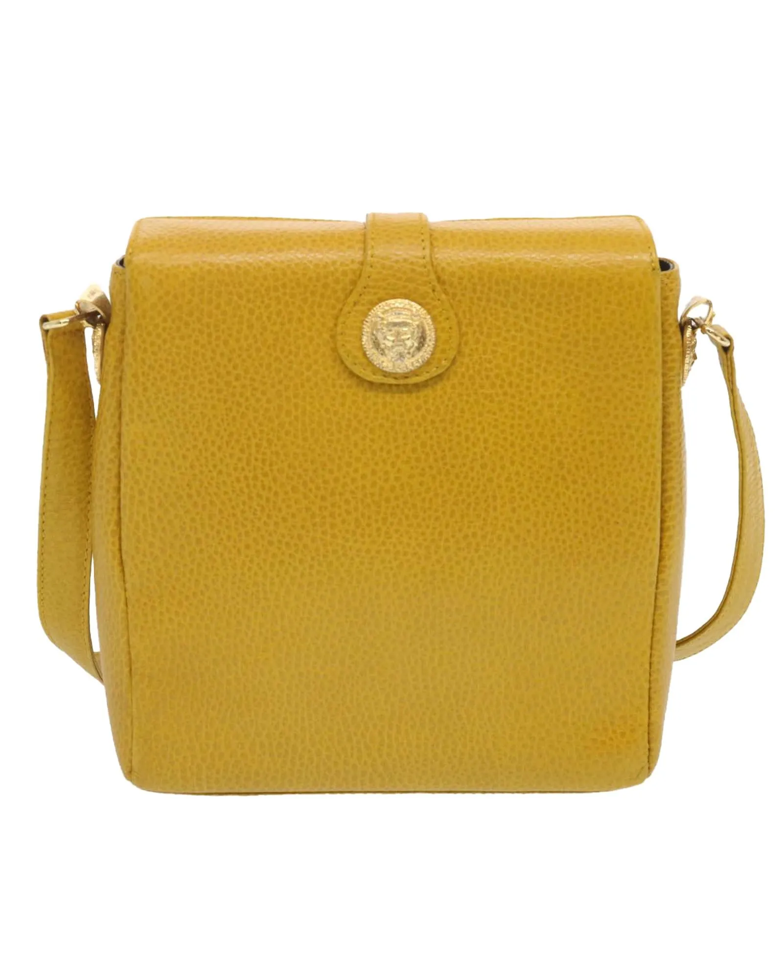 Yellow Leather Shoulder Bag with Adjustable Strap - Made in Italy