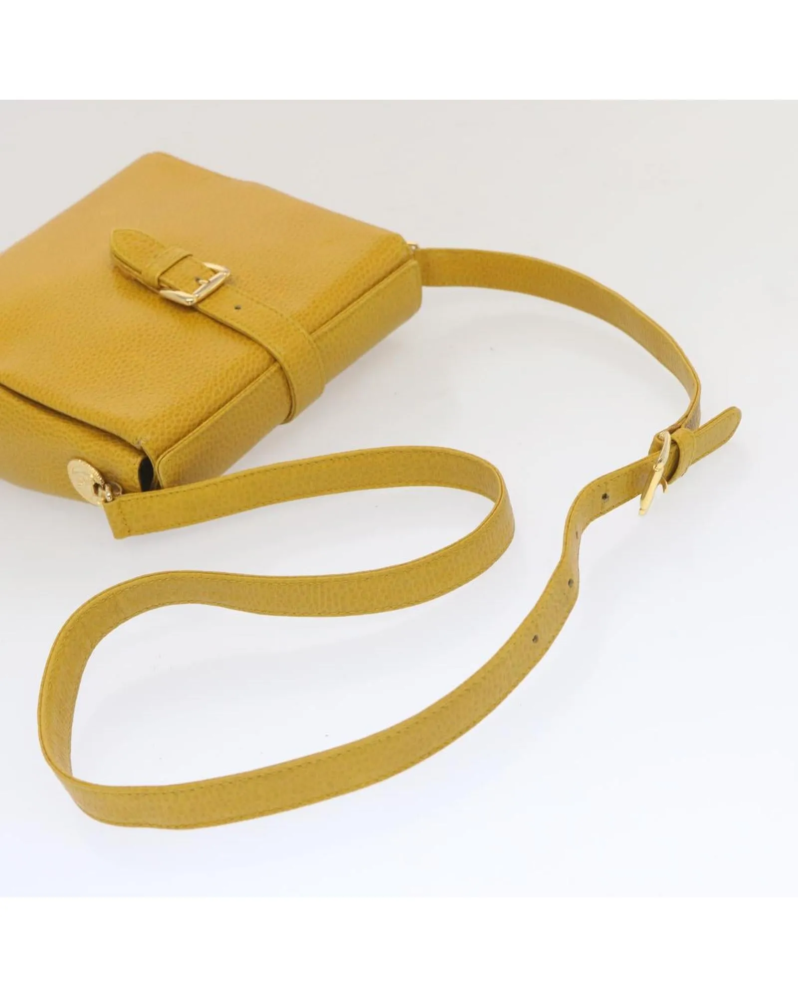 Yellow Leather Shoulder Bag with Adjustable Strap - Made in Italy