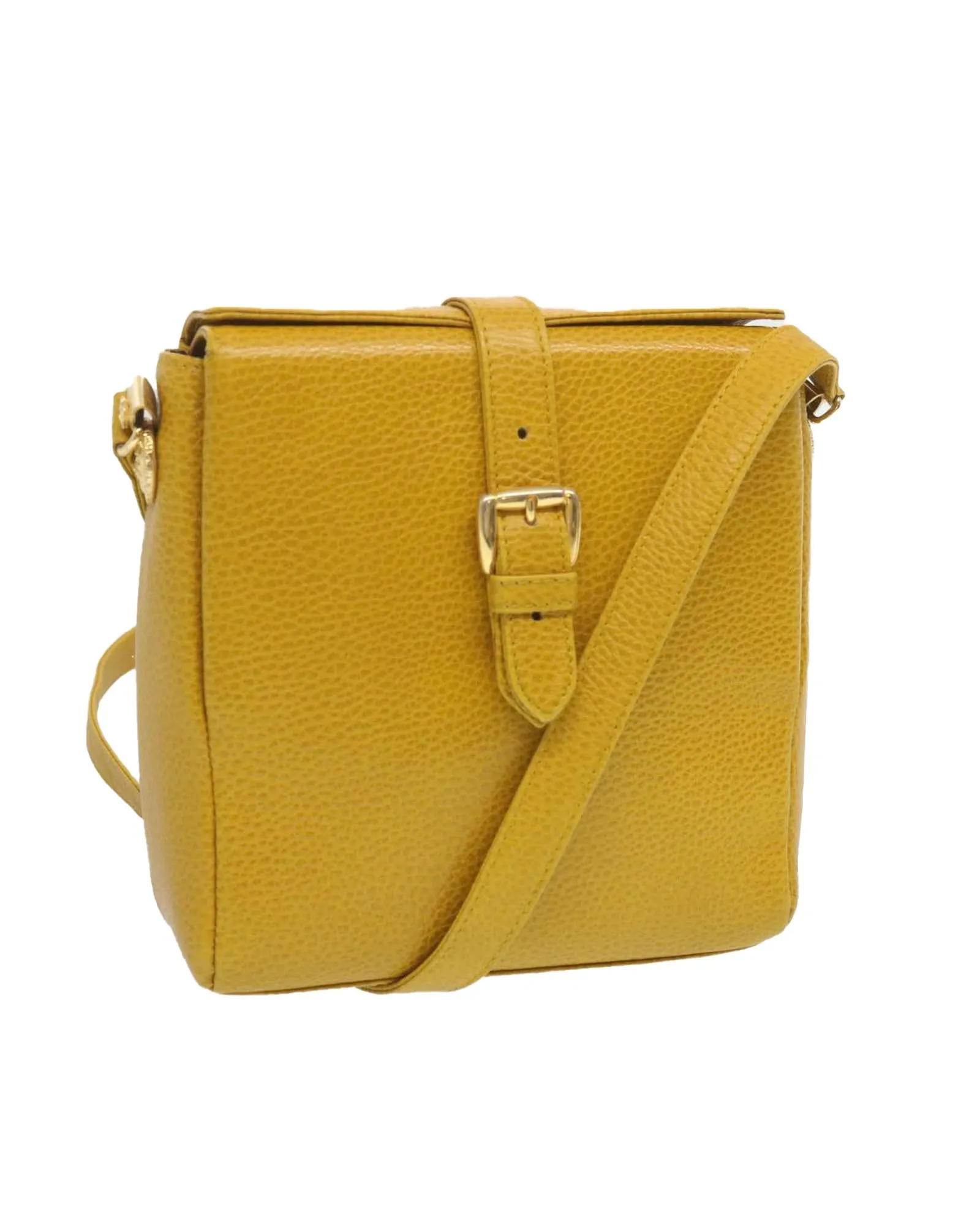 Yellow Leather Shoulder Bag with Adjustable Strap - Made in Italy