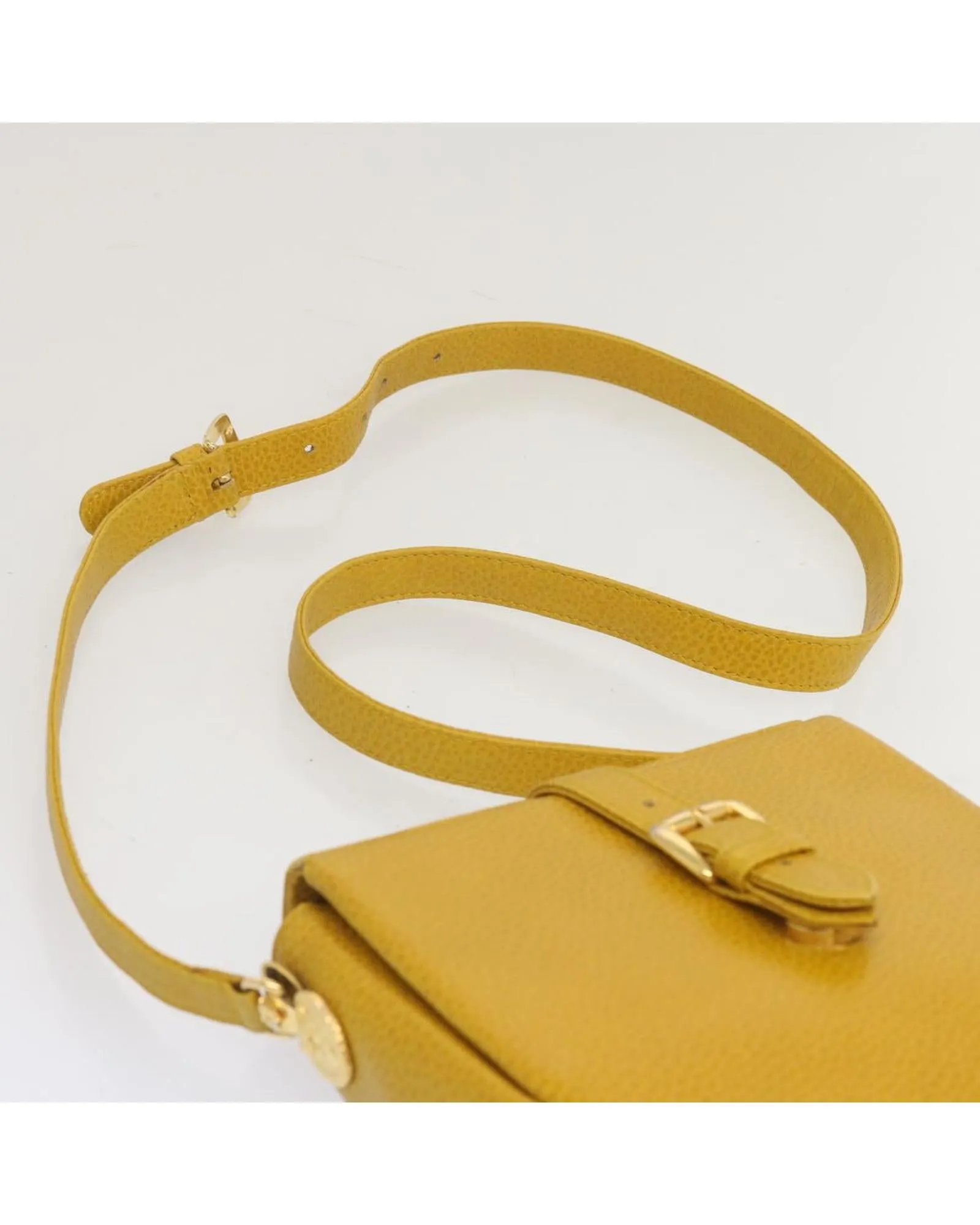 Yellow Leather Shoulder Bag with Adjustable Strap - Made in Italy